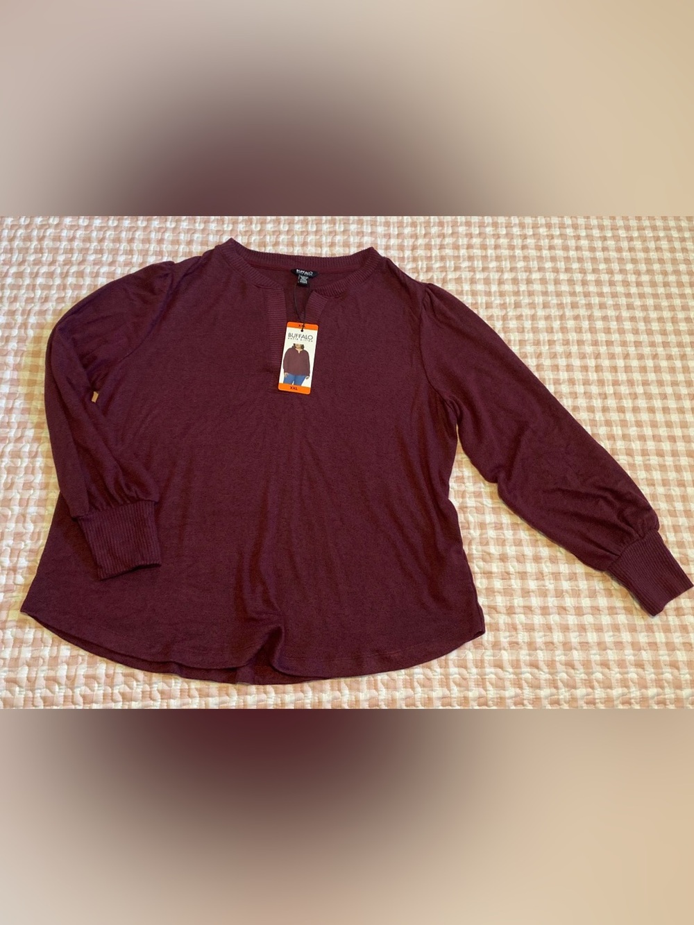 Buffalo David Bitton Maroon Long Sleeve Crewneck Top